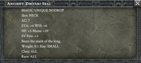 ANCIENT ZINTARI SEAL item card